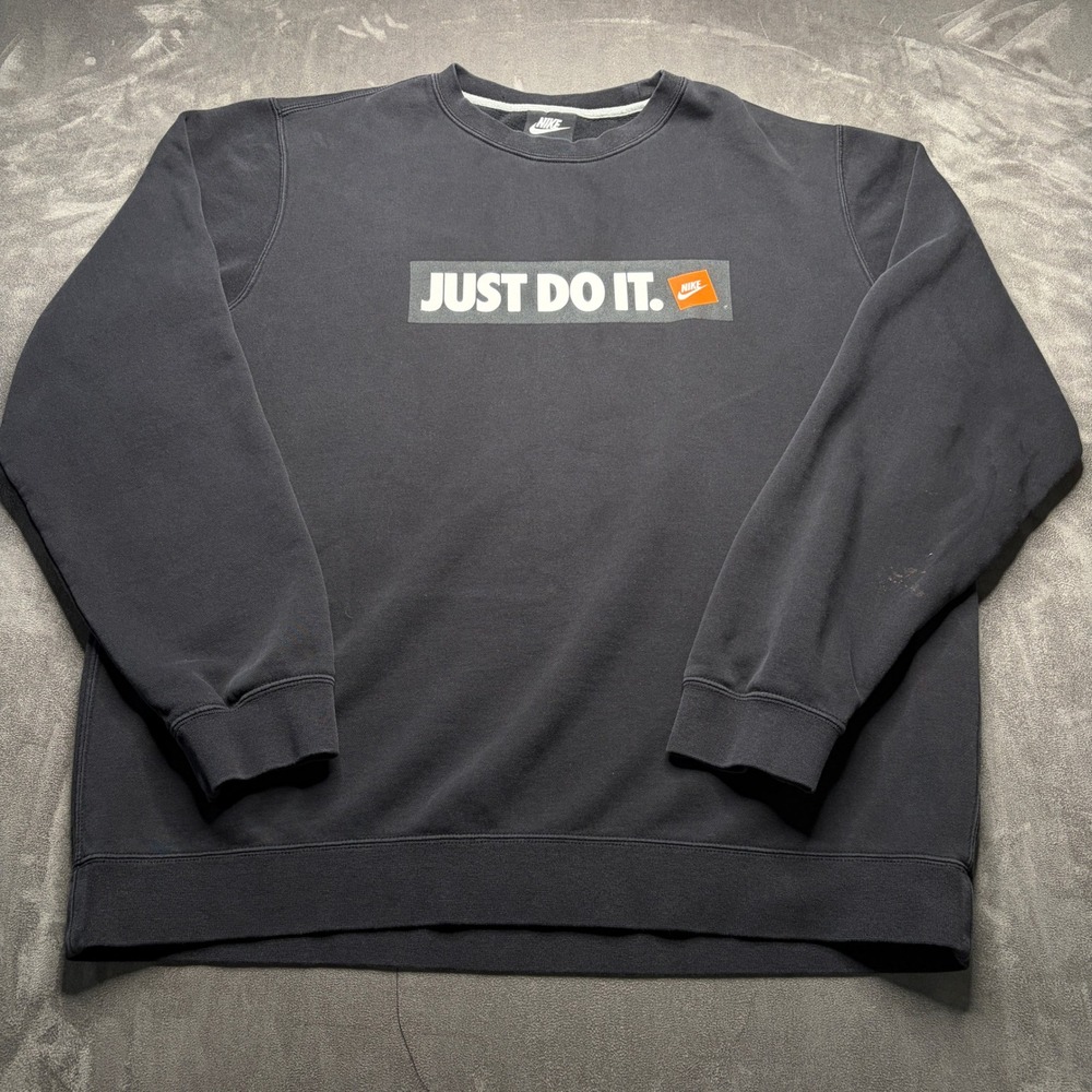 Vintage Nike Crewneck Sweatshirt Mens XL Black JUST DO IT Logo Fleece Unisex Y2K